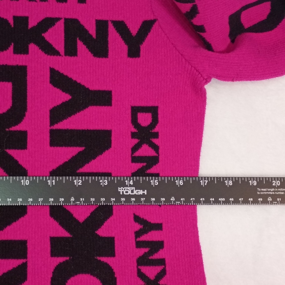 DKNY Womens Fuchsia Pink Black All Over Logo Ribbed Knit Sweater Large - Picture 5 of 8